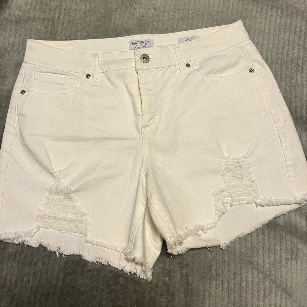 White Distressed Denim Shorts